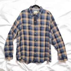 The Normal Brand Shirt‎ Men's XXL Blue Tan Plaid Mountain Flannel Overshirt NWT